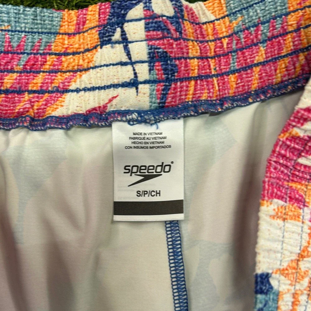 Speedo Womens Tropical Floral Board Shorts Pink Blue Smocked Waist Small